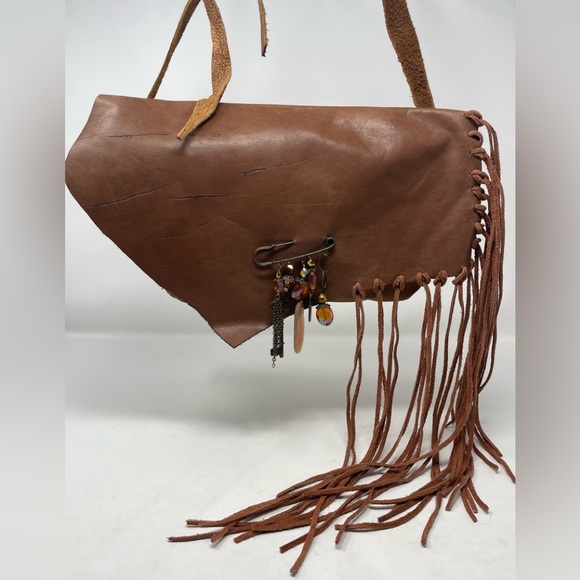 Boho Hand Made Leather and Suede Fringe Crossbody Satchel🖤 - Picture 3 of 16